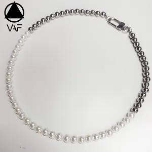 VAF incredibile!! Collana con perline in acciaio inossidabile da 45/50/55CM e perle sintetiche con catena a sfera con chiusura a moschettone in acciaio inossidabile