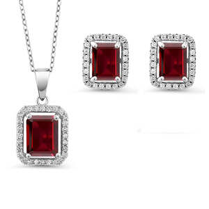 hot selling Red <b>Ruby</b> Jewelry Set Cubic Zirconia Bling White <b>Necklace</b> Pendant Earrings Set for Women Wedding Party Evening - Product Image 6