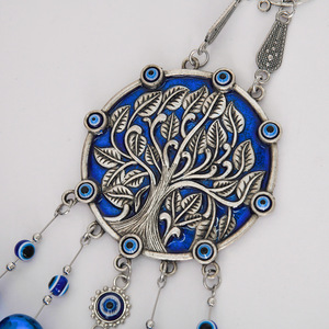 Ornamento Pendente <span class=keywords><strong>Albero</strong></span> della Vita in Vetro Blu con Occhio di Allah e Campanelle Blu e Nappa, Decorazione Bohemien per Parete e Finestra - Product Image 2
