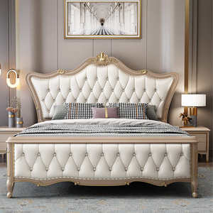 Lit <span class=keywords><strong>king</strong></span> <span class=keywords><strong>size</strong></span> de style américain luxueux, lit double en bois massif de style européen de haute qualité, tête de lit en cuir souple - Product Image 2