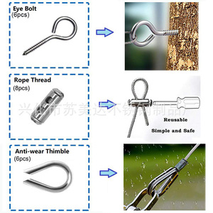 Stainless Steel <b>Cable</b> Rope Kit 100ft 4.0mm With Hooks Turnbuckles Carabiners And Anchors <b>For</b> <b>Outdoor</b> Use - Product Image 3