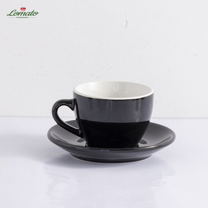 แก้วกาแฟเซรามิกพอร์ซเลนสีดำขาวหนาพิมพ์ลายตามสั่งราคาถูกจำนวนมาก พร้อมจานรอง ขายส่ง - Product Image 5