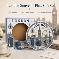 Assiette décorative en céramique souvenir touristique d'Angleterre, Londres, motif Big Ben, London Eye, drapeau, pour assiette en porcelaine, personnalisable OEM ODM, vente en gros