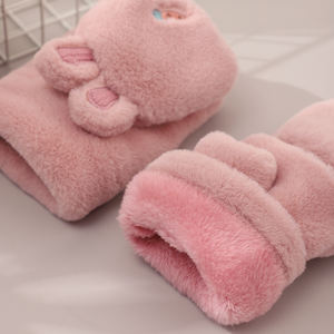 Ucuz sevimli kış eldivenler kadın parmaksız Flip Top yumuşak sıcak kürk eldiven kızlar için - Product Image 4