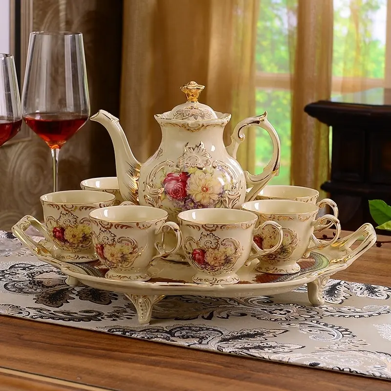 الأوروبي الأزهار الحساسة السيراميك العظام الصين البريطانية براد شاي teaware القهوة مجموعة