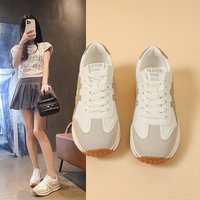 Baskets blanches tendance pour femmes, motif de couleur contrastée, lacets, chaussures à semelle épaisse, chaussures de sport décontractées, mode quotidienne pour la marche