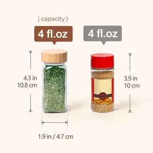 4 Oz 120Ml Clear Glass Empty Square <b>Spice</b> <b>Jars</b> Herb Containers Seasoning Bottles With Bamboo Wooden Lids and Top Label - Product Image 4