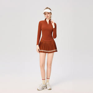 Conjunto de Falda Plisada 2 en 1 con Camisa de Manga Larga y Cuello Alto con Logotipo Personalizado, Conjunto de Golf, Tenis y Pádel con Bolsillos, Conjuntos de Yoga Elegantes y de Lujo - Product Image 6