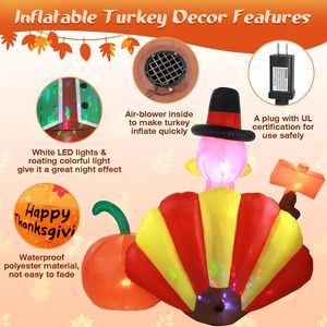 Pavo Gigante Inflable de 6 Pies para Acción de Gracias con Luces LED Giratorias de Colores para Decoración de Jardín Interior y Exterior en Otoño - Product Image 2