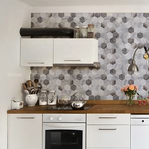 Nouvelles mosaïques hexagonales en verre recyclé aspect marbre mat pour crédence de cuisine, salle de bain, décoration de maison, hôtel, restaurant - Product Image 6