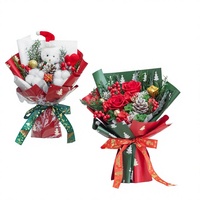 Bouquet de fleurs séchées et préservées de Noël rouge et vert luxueux et éternel, cadeau décoratif