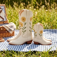 Bottines en cuir de vache à talon haut, style rétro cowboy, antidérapantes, chaussures de mode pour femme, mi-mollet, chaussures décontractées pour fille, bottes en cuir souple formelles