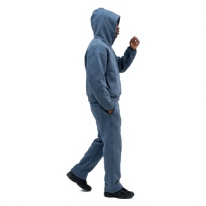 Conjunto deportivo azul con capucha para hombre, sudadera informal de manga larga y pantalones de chándal - Product Image 2