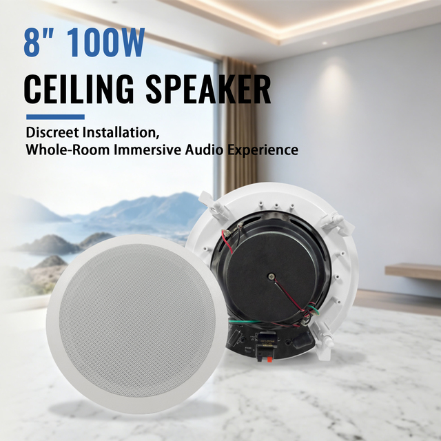 High Power Active 8 Inch Two Way Ceiling Mount Speaker 100W Titanium Dome Tweeter for Meeting Room