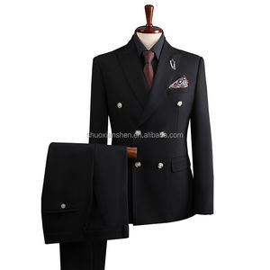 Setelan Formal Pria 3 Potong Warna Solid Double Breasted V-neck Celana Resleting Ukuran Besar Anti-susut Anti-keriput - Product Image 3