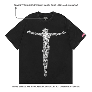 T-shirt Homme Vintage Sombre à Manches Courtes Col Rond en Coton Tricoté Imprimé Style Étoile Haute Qualité Coupe Ample avec Étiquette NFC - Product Image 1