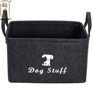 KUYUE Pet Toy Box Accessory Storage Bin with Handles felt Organizer Storage Basket for Pet Toys Blankets Leashes and Embroidered