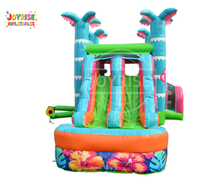Château gonflable Tiki Slide de qualité commerciale, vérifié en usine, avec toboggan et zone de saut combinées