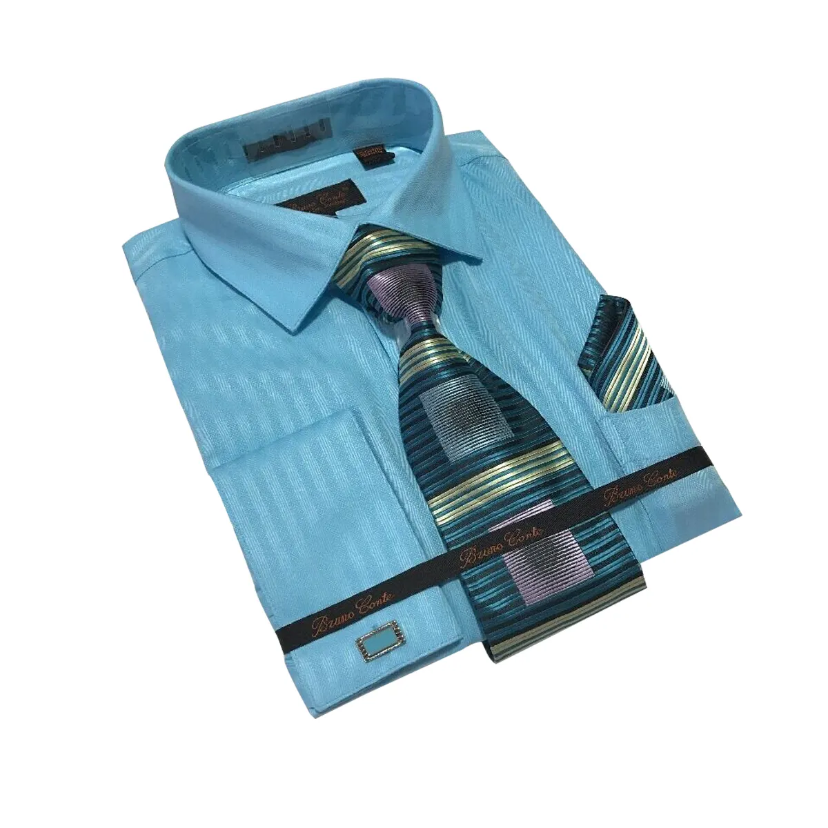 Men's dress shirts with tie and handkerchief hanky set satin shirt