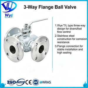 Vanne à boisseau sphérique à trois voies en acier inoxydable de type T/L, à bride, pour eau haute température, avec poignée, ANSI Classe 150/2500 Wye T/L Type 3 - Product Image 2