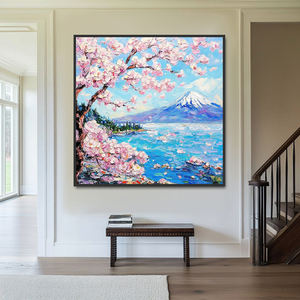 Décoration murale à la main <span class=keywords><strong>fleur</strong></span> Fuji montagne paysage naturel <span class=keywords><strong>peinture</strong></span> à l'huile texturé peintures d'art japonais - Product Image 2