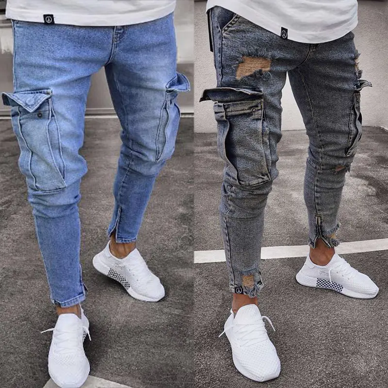 Custom Stretch Herren Röhrenjeans Mode Reiß verschluss Ripped Denim Jeans Hosen für Herren Stylish