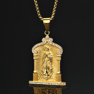 Joyería de Acero Inoxidable con Baño de Oro de 18K y Circonita Cúbica, Diseño Original de la Virgen María, Religiosa, Moderna, Resistente al Deslustre y al Agua - Product Image 1