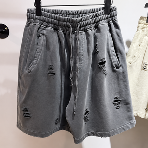 Custom Men Vintage Acid Wash Sweat Shorts Heavyweight Distressed Streetwear Blank Y2K Ripped Short Pants OEM TKAN7719 - Product Image 1