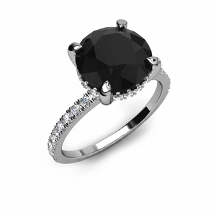 14K oro blanco sólido 3.50TCW Real redondo negro solitario anillo de compromiso elegante diamante boda banda - Product Image 2