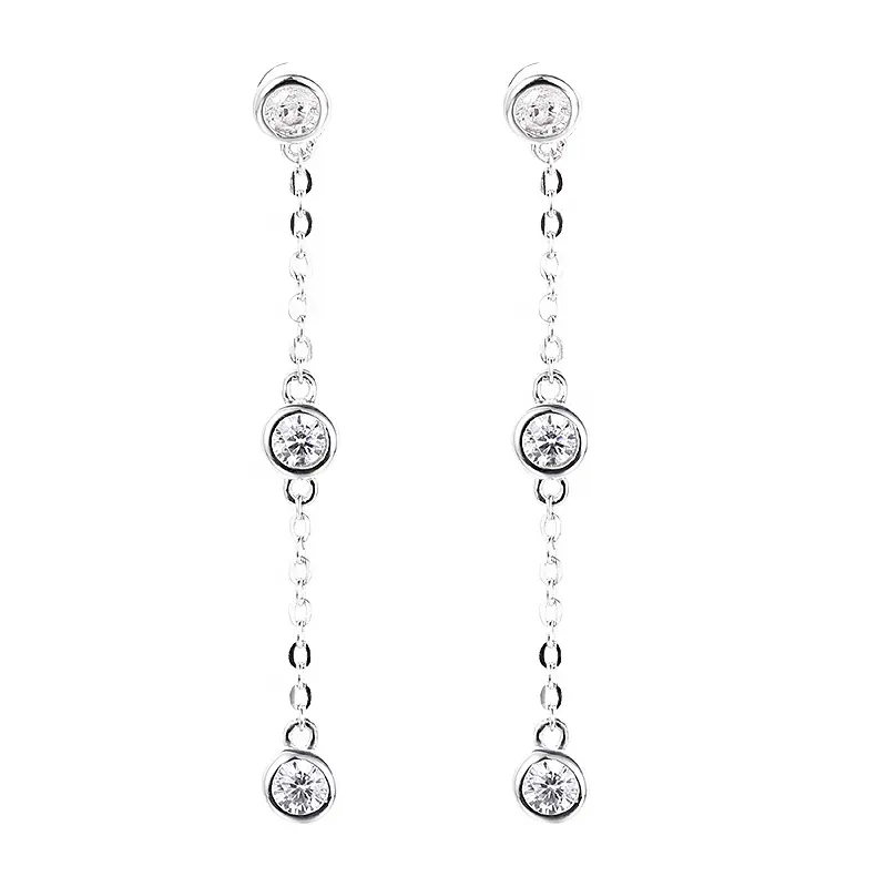 Mode Simple S925 argent plaqué rhodium brillant Moissanite diamant longue chaîne gland boucles d'oreilles pour les femmes bijoux fins