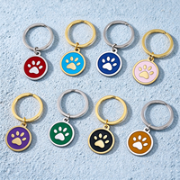 Porte-clés rond Ywyougang en émail avec empreinte de patte, breloque en acier inoxydable avec anneau de clé fendu, accessoire de clé personnalisé gravé