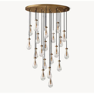 Lustre moderne en verre à LED dimmable de 46 pouces pour hall d'entrée, style goutte de pluie, grand lustre de luxe en laiton pour salon et escalier - Product Image 6