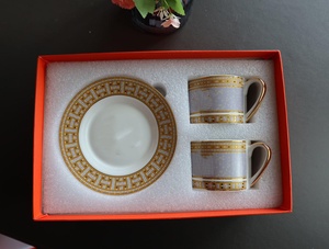 ชุดถ้วยกาแฟและจานรองลายทองคำ H Mark หรูหรา วัสดุ Bone China เกรดพรีเมียม สไตล์ยุโรป สำหรับดื่มชาและกาแฟยามบ่าย - Product Image 2
