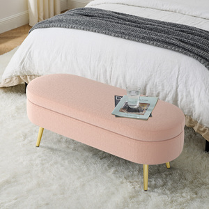 Panca Contenitore Ovale Rosa Flanella 43.5x16x16 con Gambe in Metallo, Pouf per Camera da Letto - Product Image 3