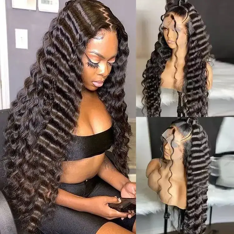 Losse Deep Wave Transparant Hd 13X4 13X6 360 Full Lace Front Frontal Pruik Lijmloze Braziliaanse Pre Pluck Raw Lace Human Hair Pruiken