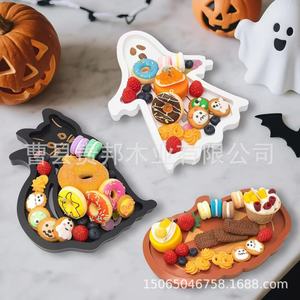 Guibang - Bandejas Decorativas de Madera con Diseño de Gato Fantasma y Calabaza para Halloween, Platos para Postres para Fiestas - Product Image 2