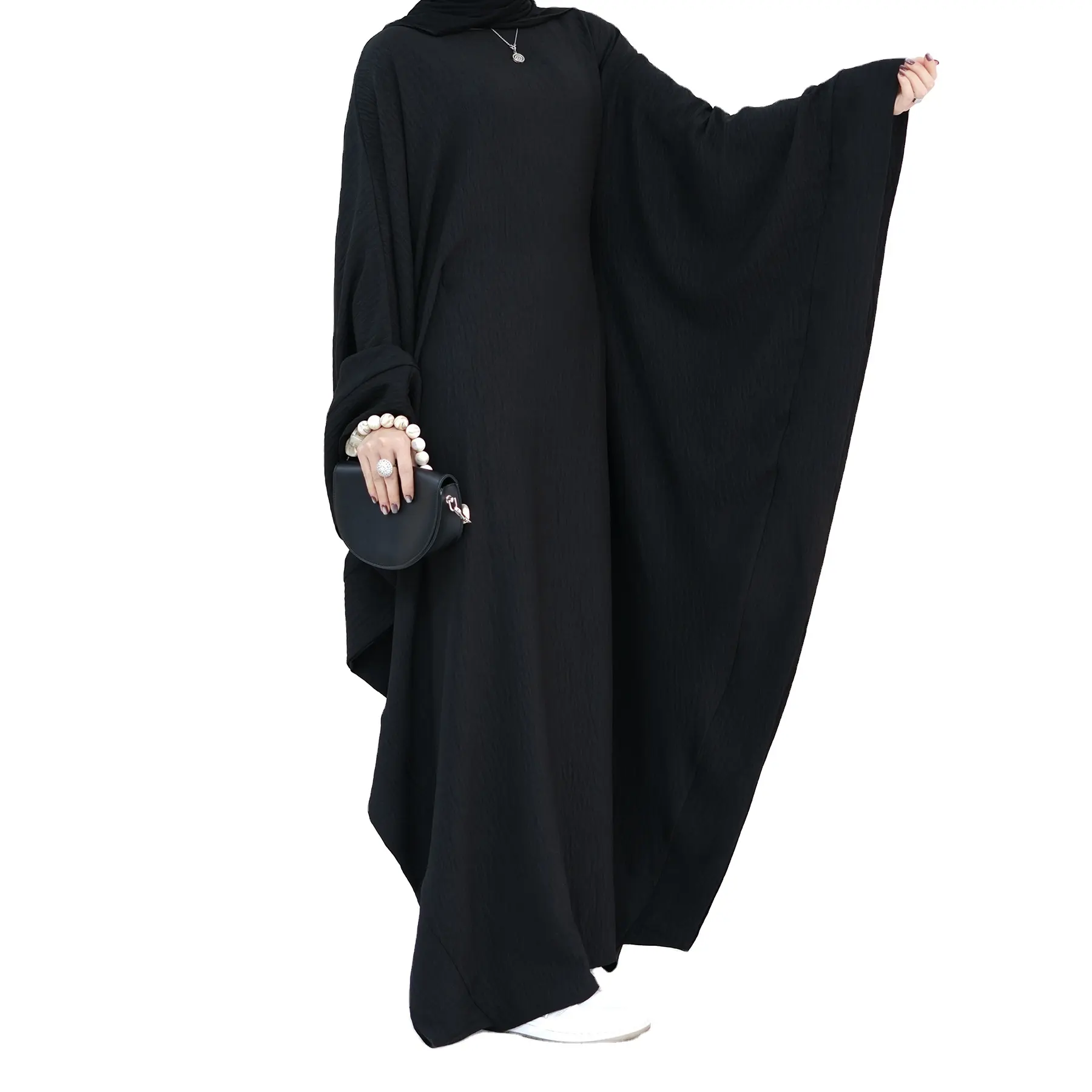 Neuzugang Dubai-Stil solide Farbe geschlossenes Abaya-Kleid Polyester-Material mit Krawatte Gürtel Übergröße Option für muslimisches Kleid