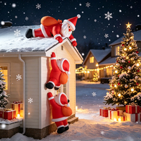 Decoración Navideña Inflable Personalizable para Exteriores, Figuras de Santa Claus en Posición de Escalar de Mano (Juego de Tres)