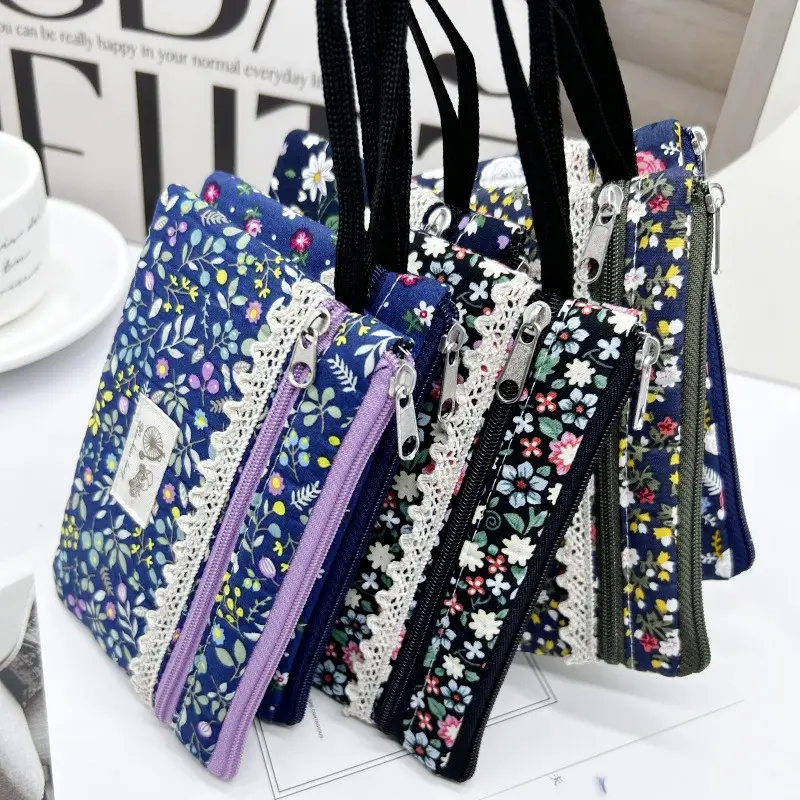 Mini sac à main en toile à la mode pour femmes avec porte-carte à fermeture éclair et porte-monnaie couleur aléatoire pour les filles