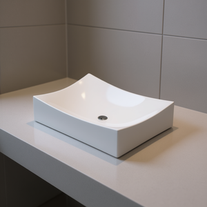 Lavabo de Cerámica Blanco Rectangular para Baño, Montaje en Pared, Diseño Contemporáneo de Alto Brillo - Product Image 2