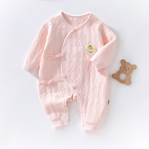 Body de Algodón para Bebés Niñas, Mono de Punto Grueso, Pijama Cálido de Otoño Invierno con Parche de Oso - Product Image 1