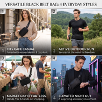 Sac banane unisexe en nylon noir, étanche, antivol, avec GPS et logo personnalisé, pour sport, voyage, décontracté et extérieur, vente en gros