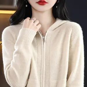 Tùy chỉnh phụ nữ Cashmere Áo len biểu tượng dài tay áo đầy đủ lên dây kéo dệt kim len quần áo cardigan