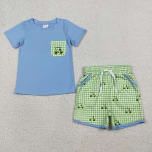 Toddler Girls Summer Casual Two-Piece Set Cute Golf Print Pink Sleeveless Top with Green Gingham Skort Outfit Wholesale - Product Image 3