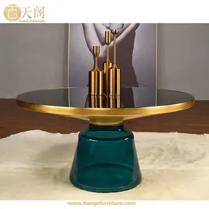 Decoração de sala de estar móveis vidro temperado campainha de ouro redondo mesa de café