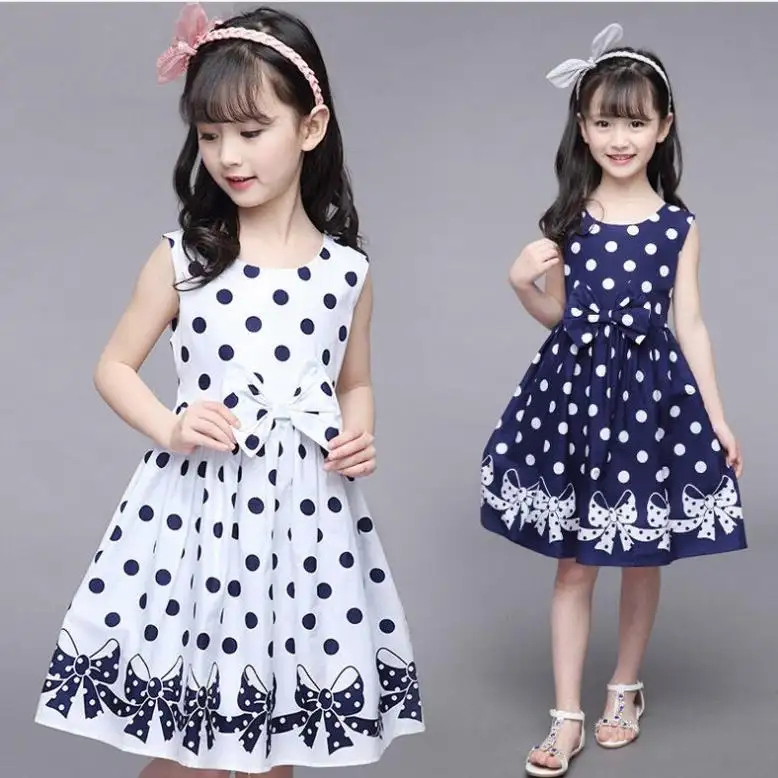 YGS101 Thời Trang Mùa Hè Cô Gái Dễ Thương Dot Dress Kids Cô Gái Không Tay Tutu Dress Dots In Trẻ Em Ăn Mặc