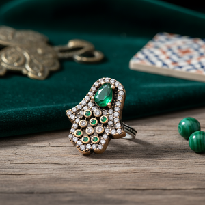 อินเทรนด์ออตโตมัน Hamsa ออกแบบขายส่งแท้925เงินมรกตหินปรับแหวน - Product Image 3