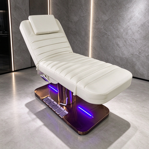 Lit de beauté électrique à 3 moteurs, base en acier inoxydable couleur or rose, avec éclairage d'ambiance LED, lit de massage facial en cuir PU - Product Image 4