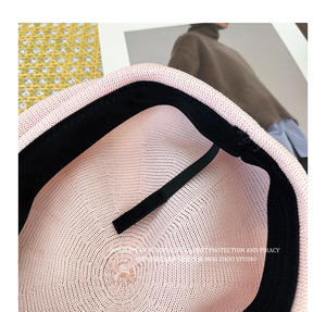 Haute qualité rose <span class=keywords><strong>petit</strong></span> chien <span class=keywords><strong>béret</strong></span> femmes polyvalent Style rétro tricoté lin artiste chapeau perle eau diamant fleur pour les fêtes - Product Image 5