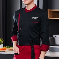 Ventes en gros de vestes de cuisine personnalisées avec logo rouge à manches courtes en polyester et coton pour hôtels, restaurants, vêtements de travail pour femmes et hommes, uniformes de chef